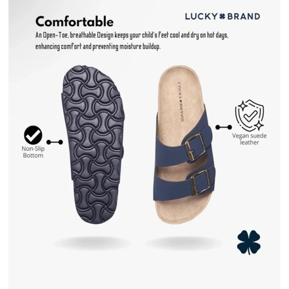 Lucky Brand Blanc Kids Sandals Navy Blue  Suede Double Buckle‎ Slides US 2